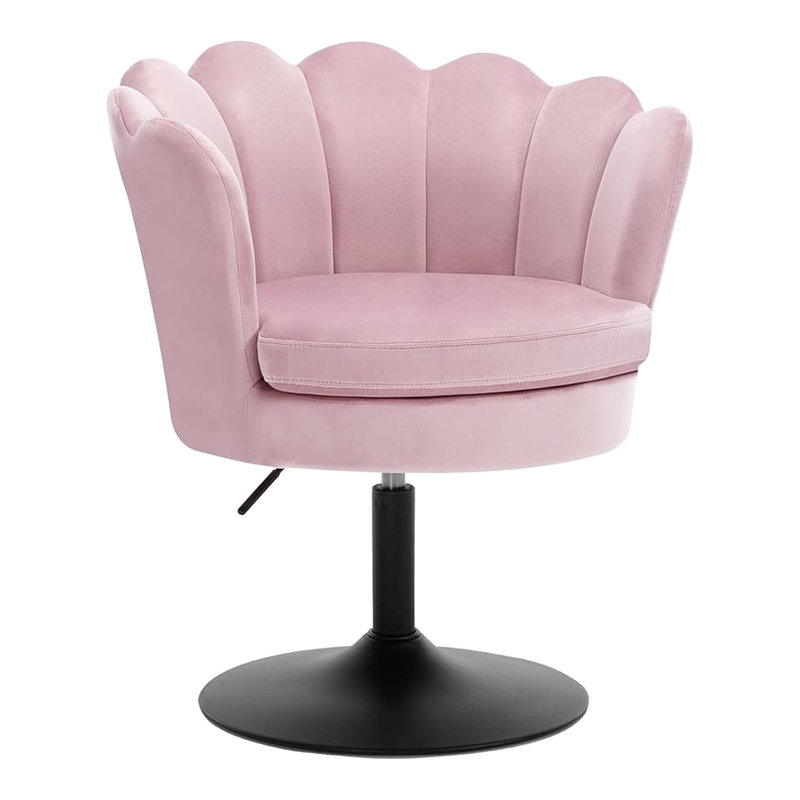 WOLTU Schminktisch Stuhl Blumenform, Schminkstuhl mit Lehne, Esszimmerstuhl höhenverstellbar, Barstuhl 360° drehbar, Drehhocker 150 kg belastbar, runder Hocker, mit Samtbezug, Rosa, BH420rs-1
