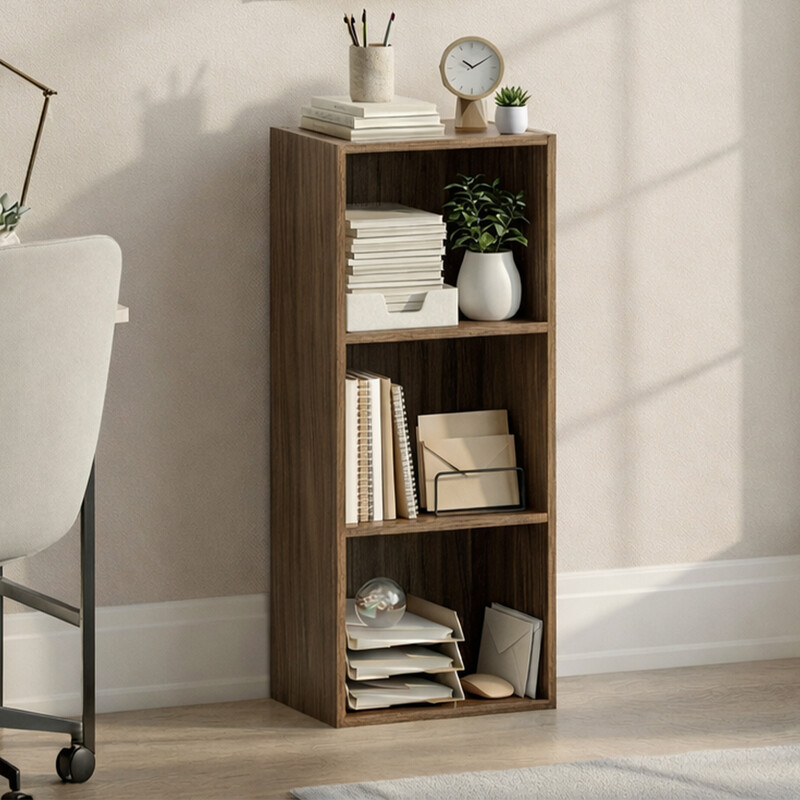 Vida Designs Oxford 3 Tier Cube Bookcase in Walnut - Modern Living Room Storage Shelf & Organizer Unit