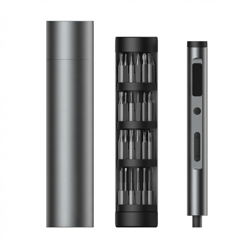 EasyWox 62-in-1 mini elektrische schroevendraaier set, ideaal als vaderdagcadeau, digitaal koppelweergave, 500 mAh oplaadbare lithiumbatterij, draaibare opbergbuis, verlengbare bitjes, grijs