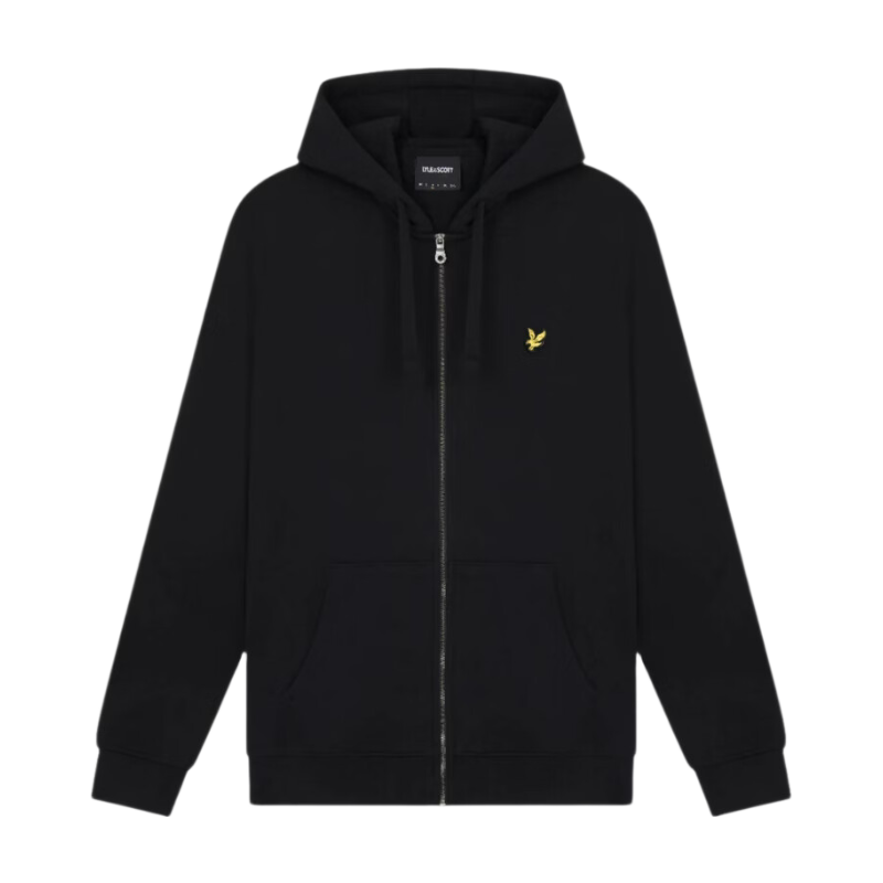 Loopback Cotton Full Zip Hoodie - Jet Black
