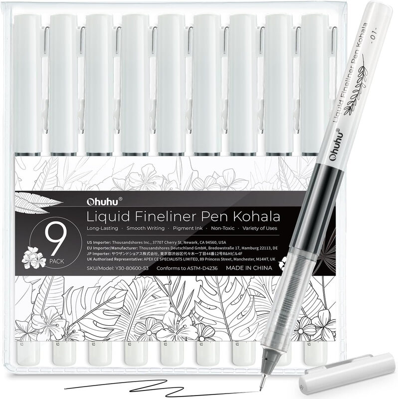 Kohala Liquid Fineliner Drawing Pens， Black， 9 Pack, New Year Sale , Top gift picks