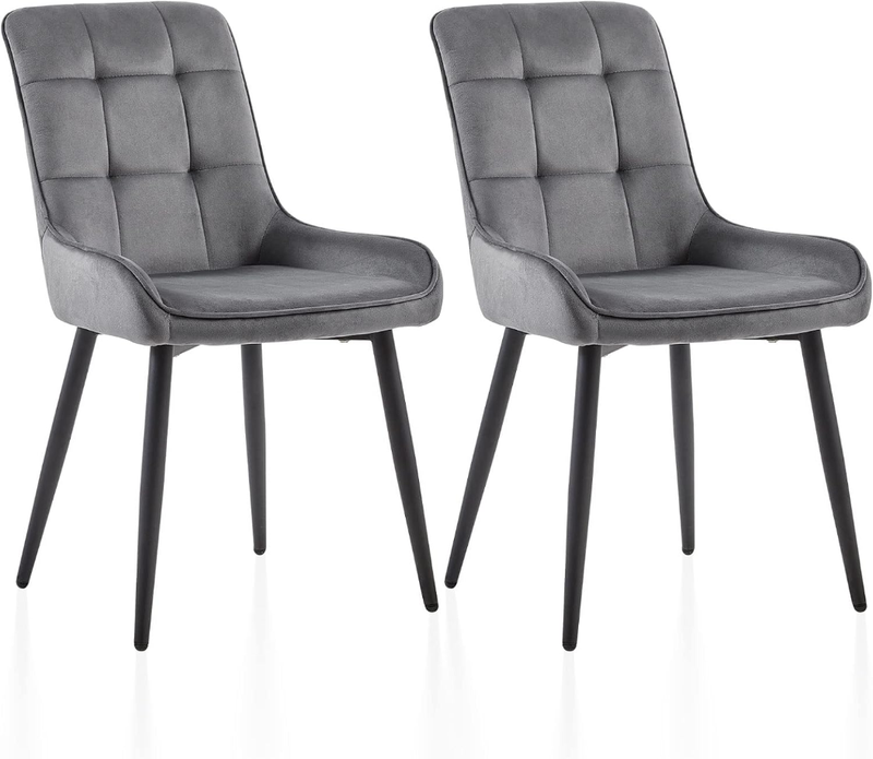 CLIPOP Cream Dining Chairs Set of 2 Velvet Upholstered Kitchen Chairs with Soft Backrest and Metal Legs, Lounge Leisure Reception Chairs for Dining room Living room or Office 0199 deep grey velvet 48.5*45.5*83 cm