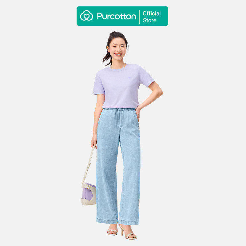 Purcotton Women's Antibacterial Crew Neck T-Shirt - Comfortable & Skin-Friendly - Versatile & Basic - Daily Commute - Mist Purple - 165/88A
