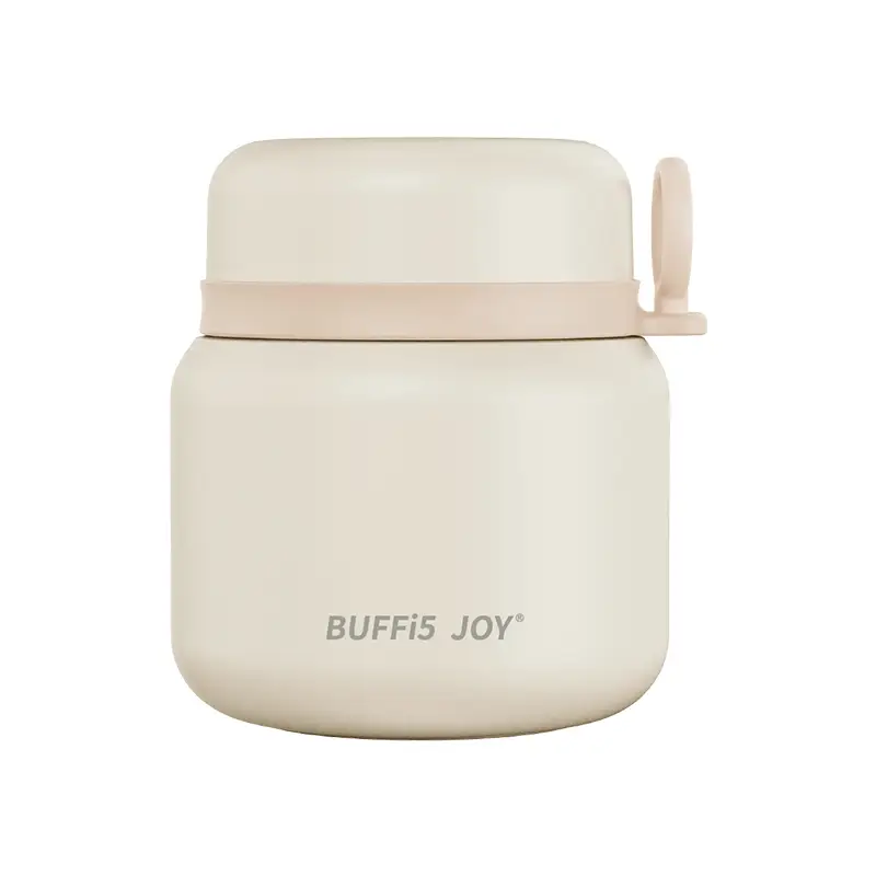 Buffi5 Joy 316 Stainless Steel Thermal Insulated Food Jar (For Simmering Porridge, Carrying Rice & Dishes) With Spoon, 500Ml, White