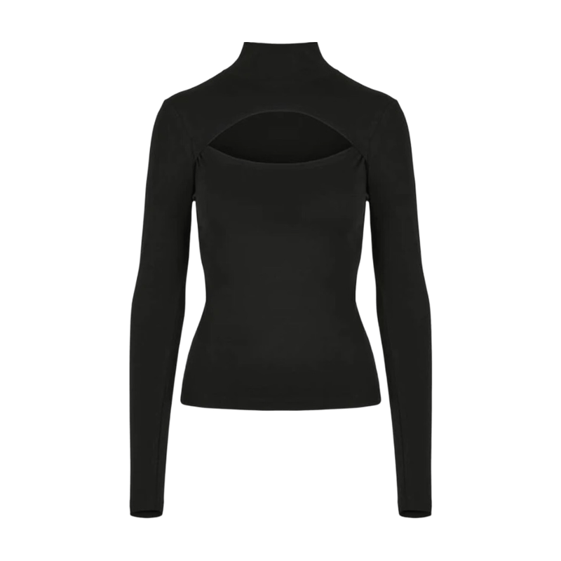 Urban Classics Damen-Langarmshirt mit Cut-outs und Rollkragen Schwarz