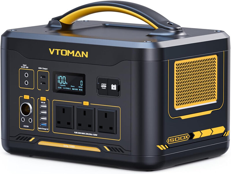 Vtoman Jump1500x Portable Power Station, 828Wh Lifepo4 Battery Solar Generator With Jump Start, 1500W Ac Outlet, 100W Pd Type-C, Large Capacity Expandable To 2376Wh For Camping, Rv Travel, Home Backup