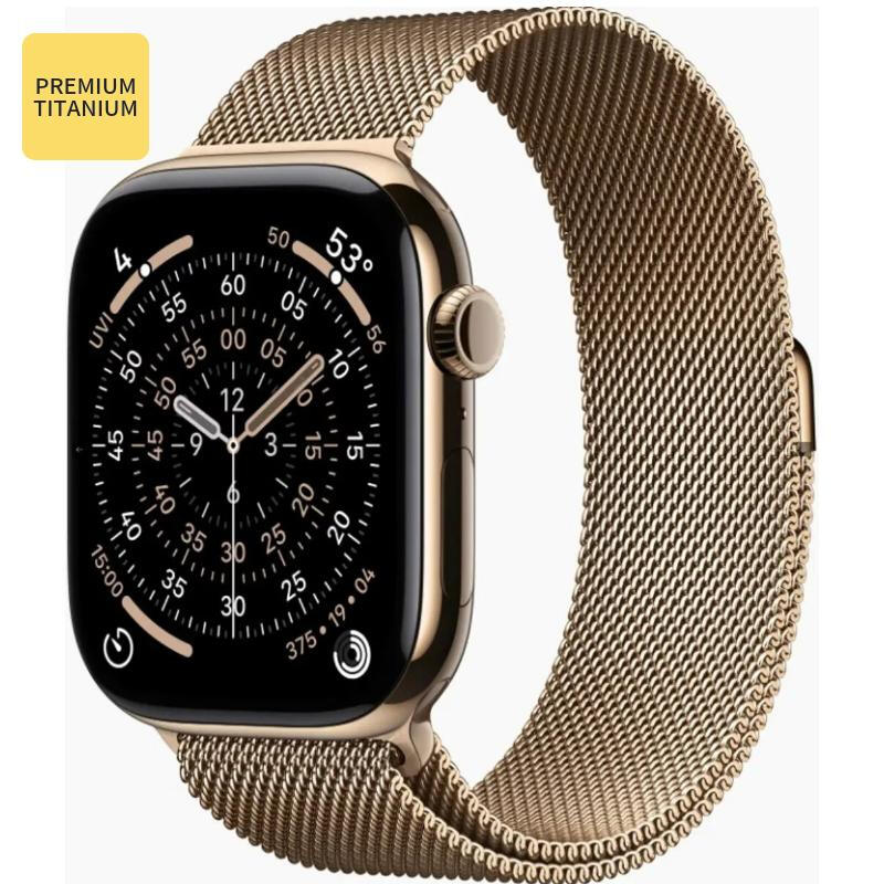 Apple Watch Series 11 GPS + Cellular 42 mm gouden titanium kast met gouden Milanese band