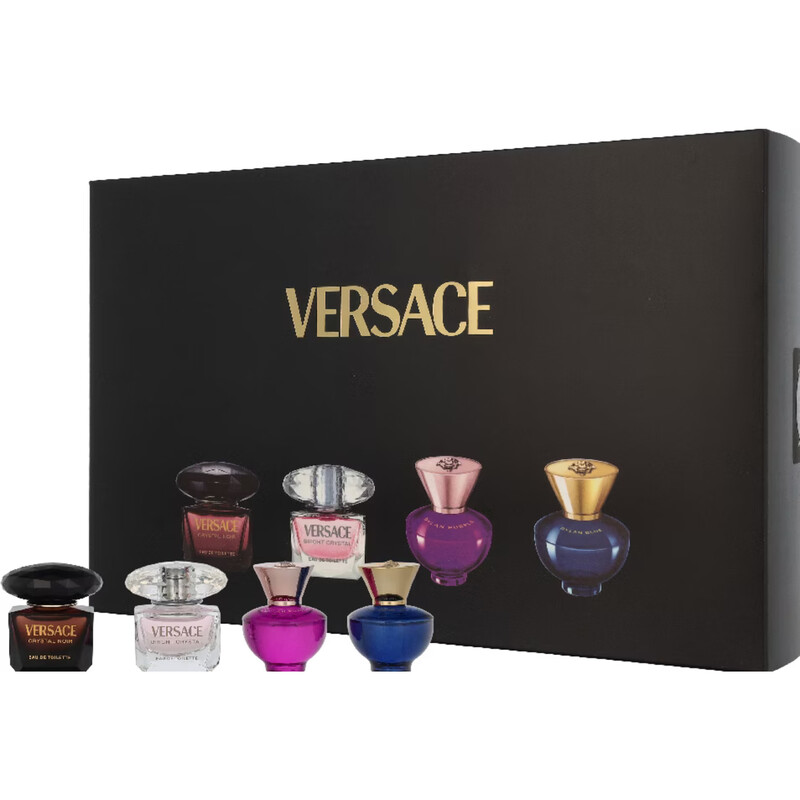 Versace Damen Miniaturen Set: 4 x 5 ml Eau de Toilette mit Crystal Noir, Bright Crystal, Dylan Purple & Dylan Blue