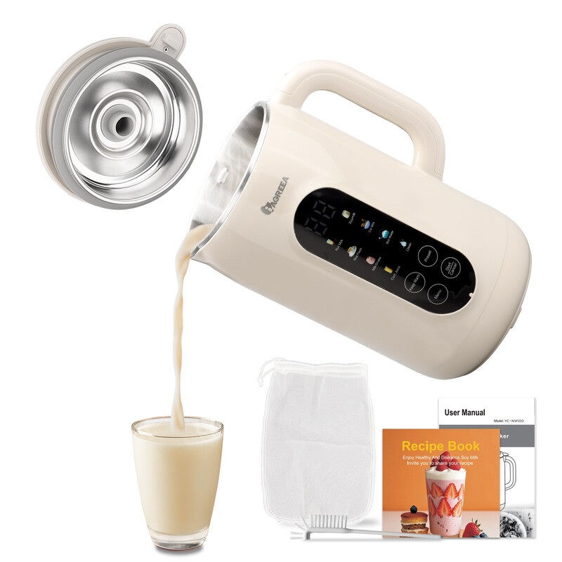 Iagreea 8 In 1 Nut Milk Maker Machine Stainless Steel Lid Bpa Free For Homemade Almond/Oat/Soymilk, 35 Oz(1L) Almond Milk Maker With 8 Mins Self-Cleaning, 2 Hrs Keep Warm, 750W Stirring Power, White