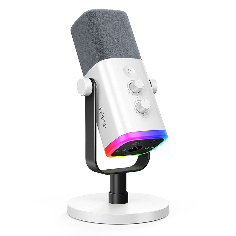 FIFINE XLR/USB-Gaming-Mikrofon für Streaming und Podcasting, RGB-Mikrofon für PC, mit Verstärkungsregler, Stummschalttaste und Monitoring-Klinke, Gamer-Mikrofon für Aufnahmen und Videoproduktion – AmpliGame AM8, Weiß