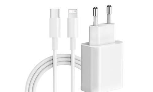 dpower J8267 Chargeur Rapide Secteur 20W - Adaptateur Mural PD 2 Ports USB-C et USB-A avec Câbles Lightning & USB-C, Compact, Compatible iPhone, iPad, Samsung, Blanc