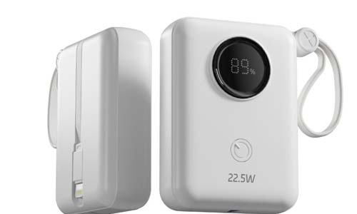 dpower P8284 Batterie Externe 10000mAh 22,5W Power Bank avec Câble Intégré Lightning, Écran Numérique, Batterie Portable Compacte Approuvée Avion pour Téléphone Smartphone Tablette，Blanc