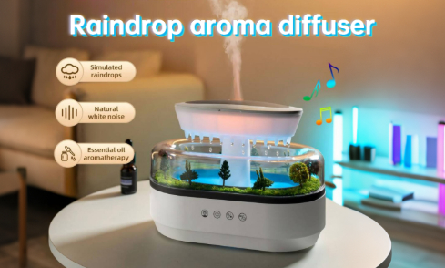 Un humidificateur apaisant qui imite la pluie avec une brume légère et un bruit blanc relaxant – pour t'aider à te détendre et à mieux dormir chaque nuit.