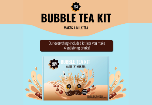 Make 4 joyful drinks. TeaJoy bubble tea Classic Milk Tea and Tapioca pearls, Brown Sugar Milk Tea and Tapioca pearls